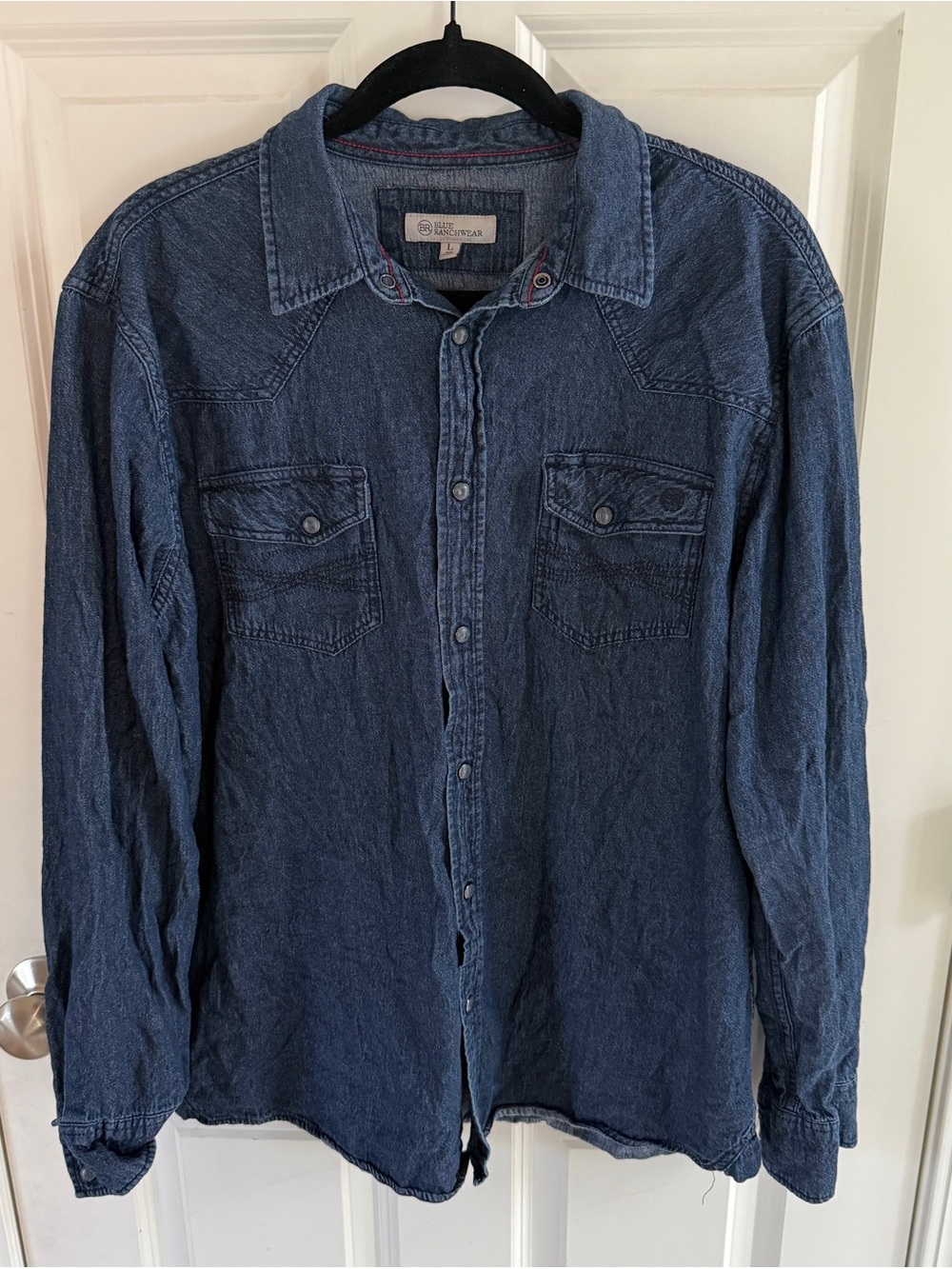 Blue Ranchwear Women's Dark Denim Pearl Snap Western Shirt
Size L